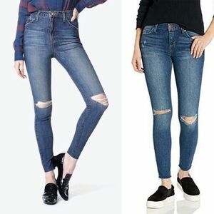 Joe’s Jeans High Rise Skinny Distressed Destroyed Medium Stone Wash Denim Jeans